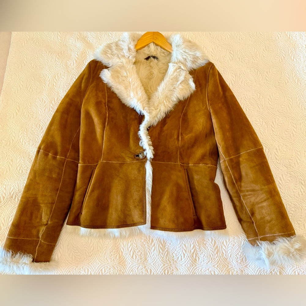 COLE HAAN Lambskin Suede Jacket with fur lining. Penny Lane Jacket